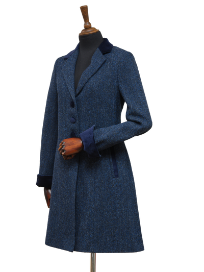Harris Tweed Ladies Tara Coat - Navy Herringbone