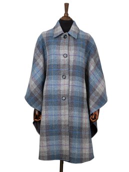 Harris Tweed Ladies Buttoned Long Cape - Lavender