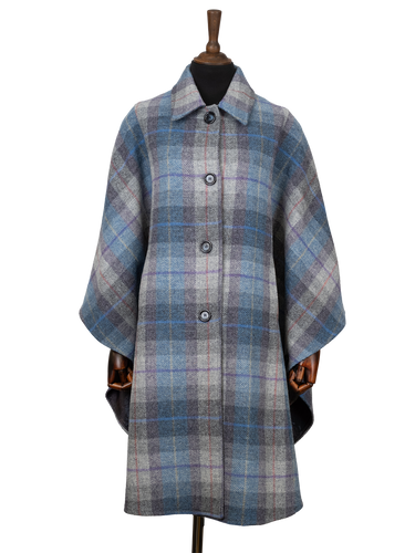 Harris Tweed Ladies Buttoned Long Cape - Lavender