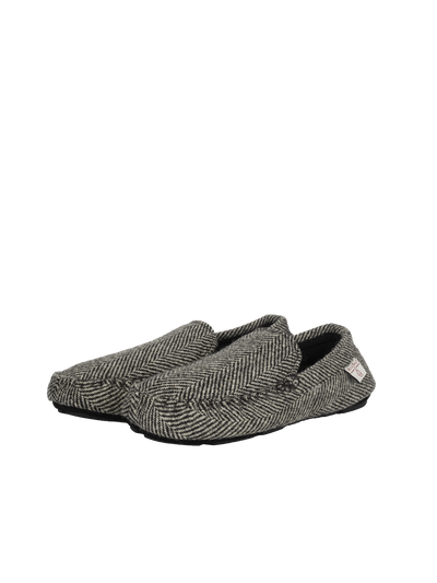 Harris Tweed Louis Moccasins - Black/White Herringbone