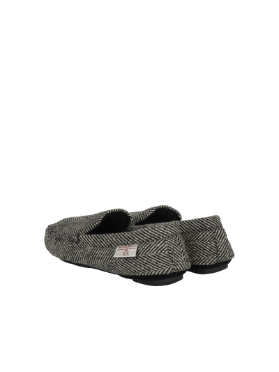 Harris Tweed Louis Moccasins - Black/White Herringbone