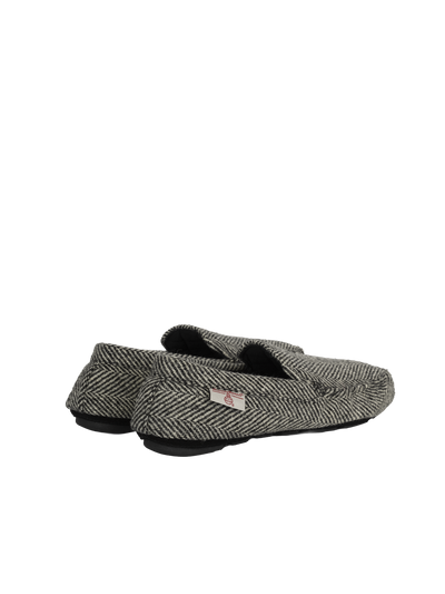 Harris Tweed Louis Moccasins - Black/White Herringbone