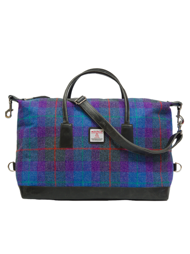 Harris Tweed Luggage Bag - A089 (Black Leather)