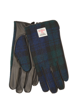 Harris Tweed Men's Blackwatch Gloves Black Leather (ISL)