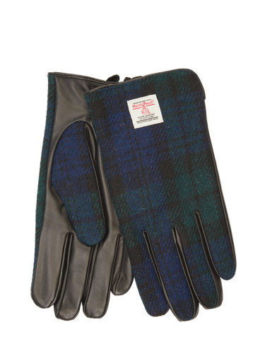 Harris Tweed Men's Blackwatch Gloves - Black Leather (ISL)