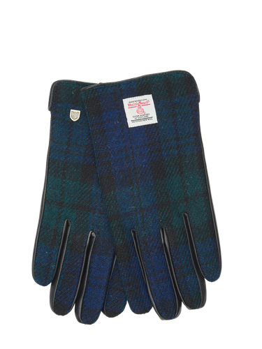Harris Tweed Men's Blackwatch Gloves - Black Leather (ISL)