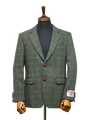 Harris Tweed Mens Jacket Green Herringbone With Overcheck
