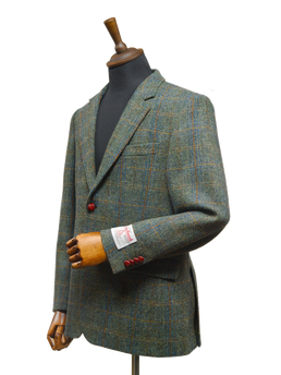 Harris Tweed Mens Jacket Green Herringbone With Overcheck