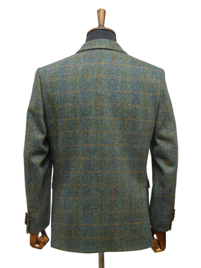 Harris Tweed Mens Jacket Green Herringbone With Overcheck