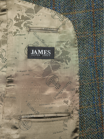 Harris Tweed Mens Jacket Green Herringbone With Overcheck