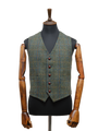 Harris Tweed Mens Waistcoat Green Herringbone With Overcheck