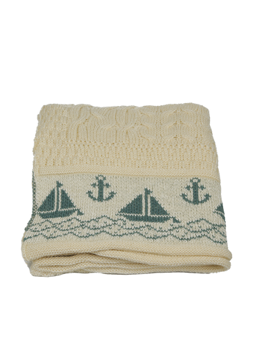 100% Pure Wool Knitted Throw - Boats Ecru (Summer Storm)
