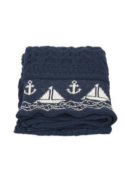 100% Pure Wool Knitted Throw BoatsNavy(White)