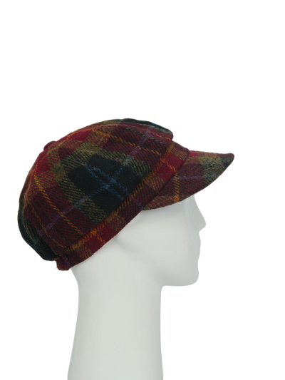 Harris Tweed Baker Boy Hat - Green/Rust Check (HH)