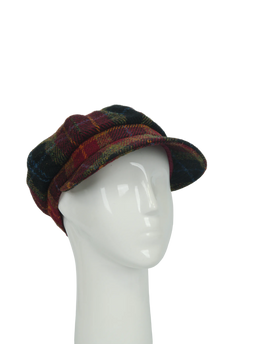 Harris Tweed Baker Boy Hat - Green/Rust Check (HH)