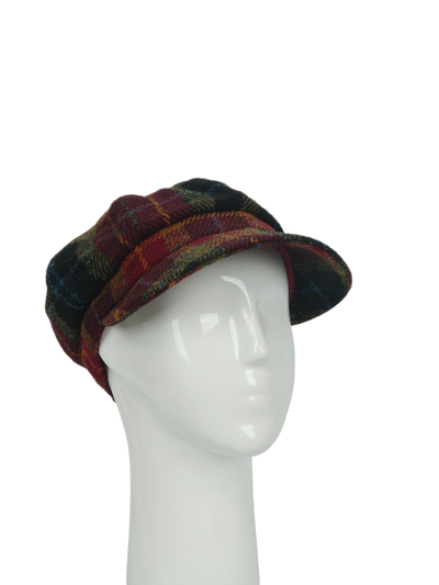 Harris Tweed Baker Boy Hat - Green/Rust Check (HH)
