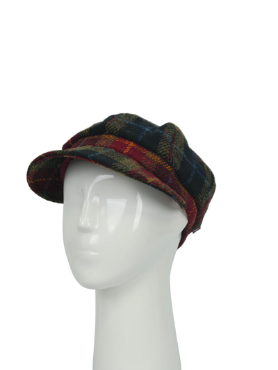 Harris Tweed Baker Boy Hat - Green/Rust Check (HH)