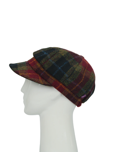 Harris Tweed Baker Boy Hat - Green/Rust Check (HH)