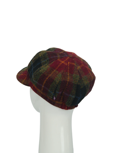 Harris Tweed Baker Boy Hat - Green/Rust Check (HH)