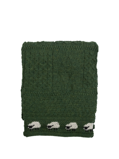 100% Pure Wool Knitted Throw - Sheep (Bottle Green)