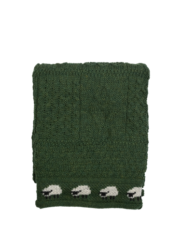 100% Pure Wool Knitted Throw - Sheep (Bottle Green)