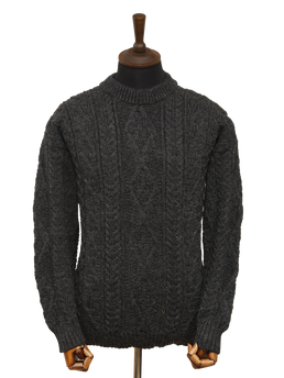 Unisex Aran Crew Neck Jumper Charcoal