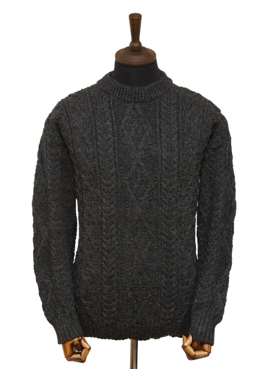 Unisex Aran Crew Neck Jumper - Charcoal