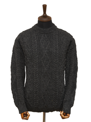 Unisex Aran Crew Neck Jumper - Charcoal