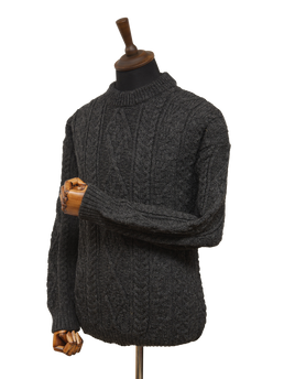 Unisex Aran Crew Neck Jumper Charcoal