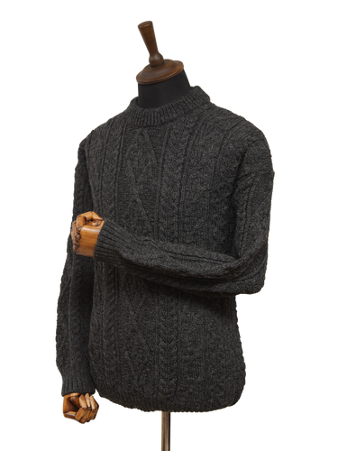 Unisex Aran Crew Neck Jumper - Charcoal