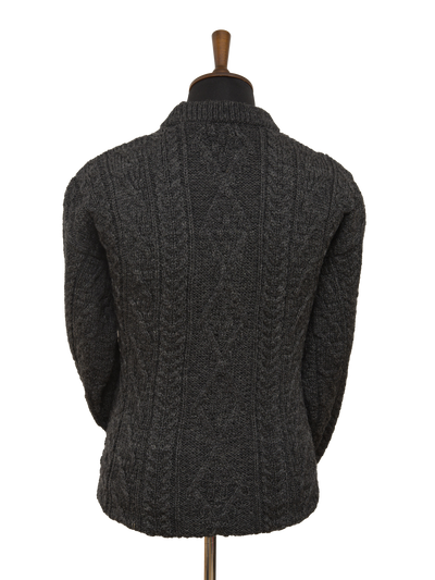 Unisex Aran Crew Neck Jumper - Charcoal