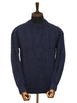 Unisex Aran Crew Neck Jumper Denim