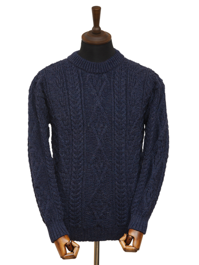 Unisex Aran Crew Neck Jumper - Denim