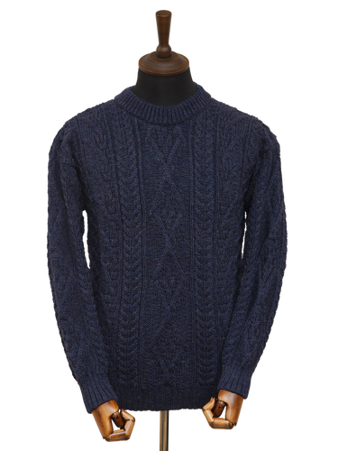Unisex Aran Crew Neck Jumper - Denim