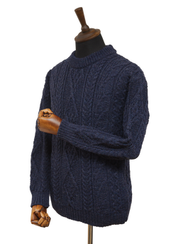 Unisex Aran Crew Neck Jumper Denim