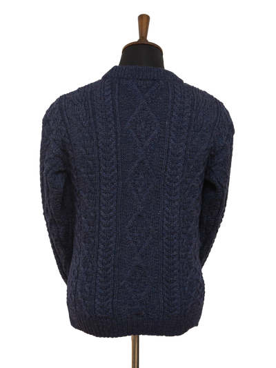 Unisex Aran Crew Neck Jumper - Denim