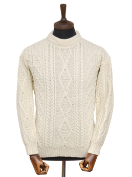 Unisex Aran Crew Neck Jumper Ecru Cream