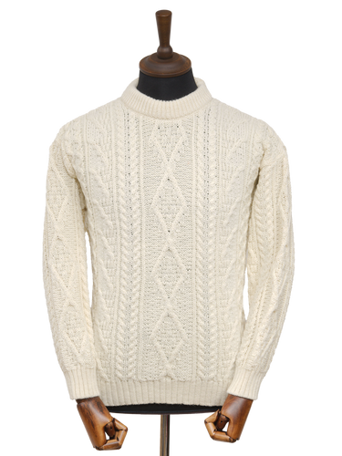 Unisex Aran Crew Neck Jumper - Ecru Cream
