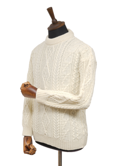 Unisex Aran Crew Neck Jumper Ecru Cream