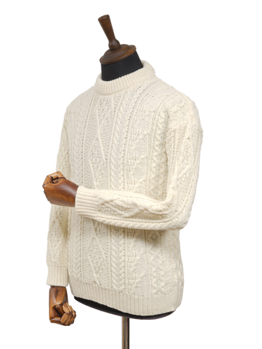 Unisex Aran Crew Neck Jumper - Ecru Cream