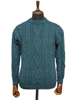 Unisex Aran Crew Neck Jumper Mallard