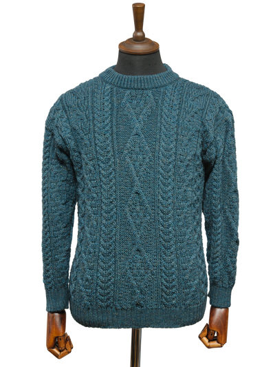 Unisex Aran Crew Neck Jumper Mallard