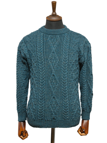 Unisex Aran Crew Neck Jumper - Mallard