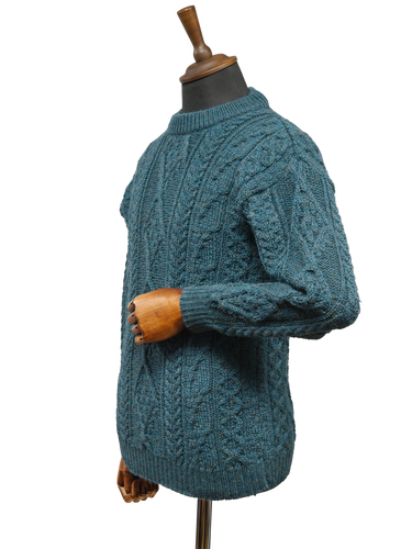 Unisex Aran Crew Neck Jumper - Mallard