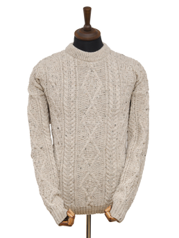 Unisex Aran Crew Neck Jumper Oatmeal