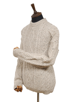 Unisex Aran Crew Neck Jumper Oatmeal