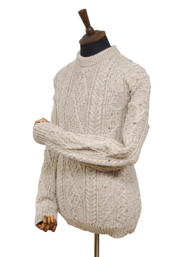Unisex Aran Crew Neck Jumper - Oatmeal