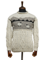 Unisex Aran Crew Neck Jumper Sheep Scene Speckle