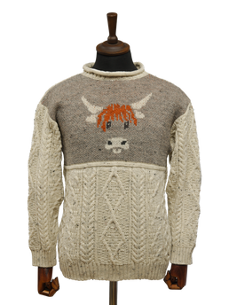Unisex Aran Highland Cow Jumper Speckle