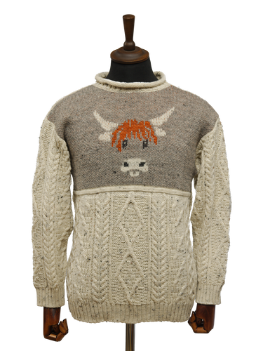 Unisex Aran Highland Cow Jumper - Speckle